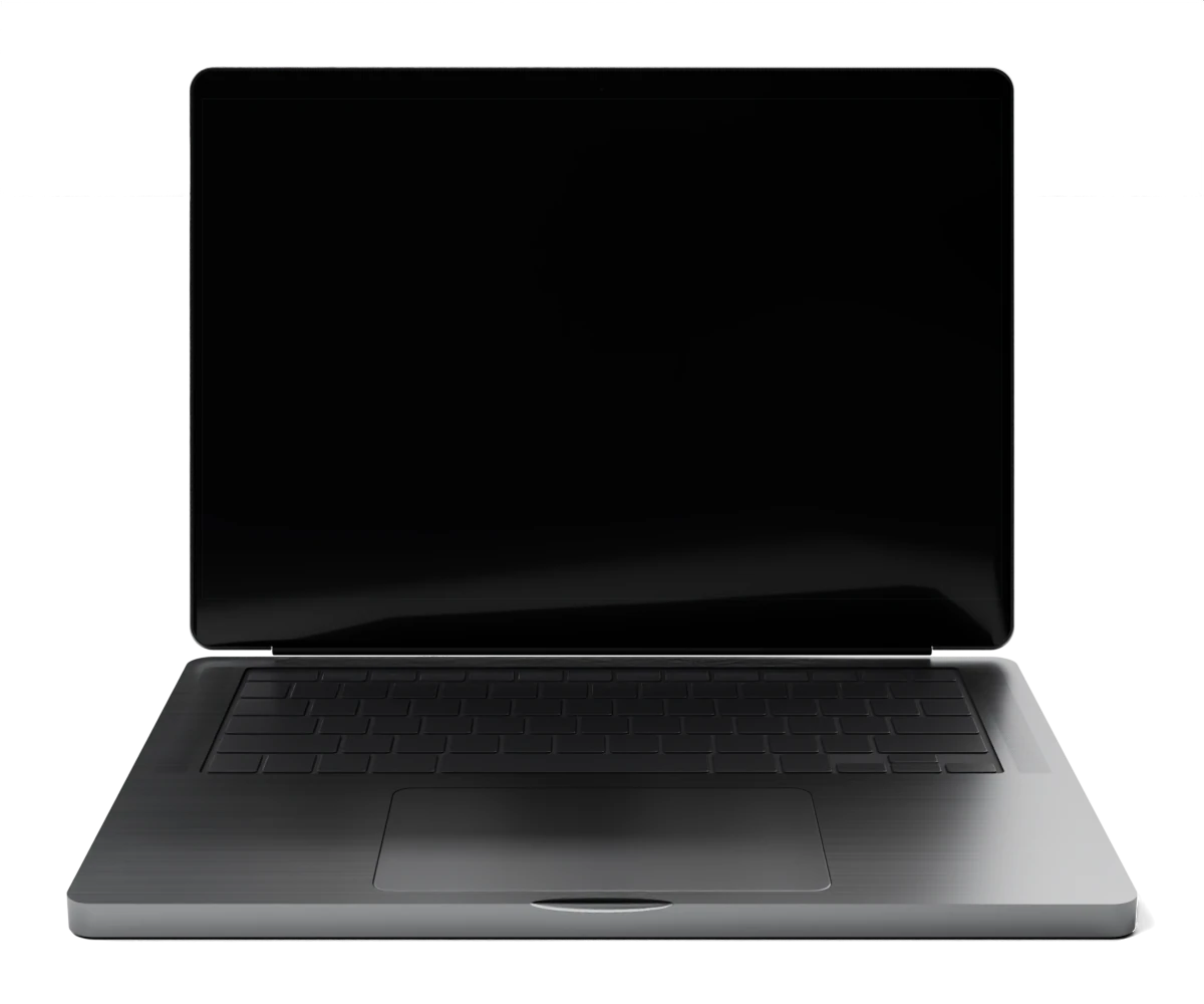 A laptop, open, with the studio showreel on its screen